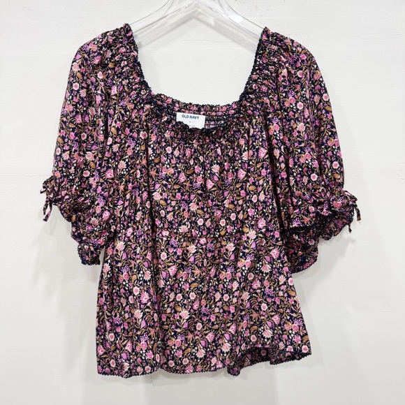 Old Navy Puff Sleeve Square Neck Floral Babydoll Blouse Top New XL - Picture 1 of 8